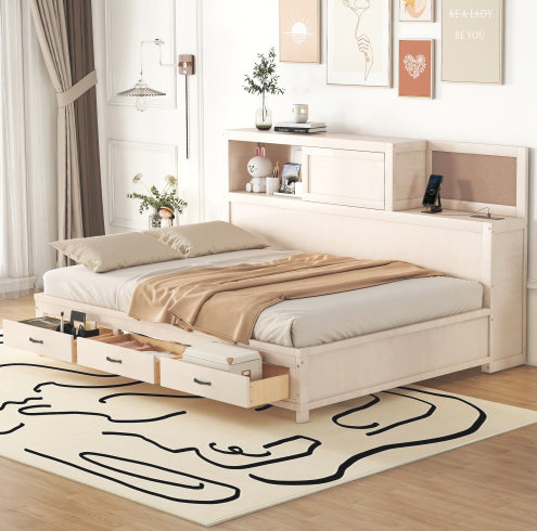 Elvienne Twin Size Wooden Daybed with 3 Storage Drawers 3 Colors