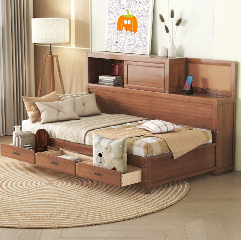 Elvienne Twin Size Wooden Daybed with 3 Storage Drawers 3 Colors