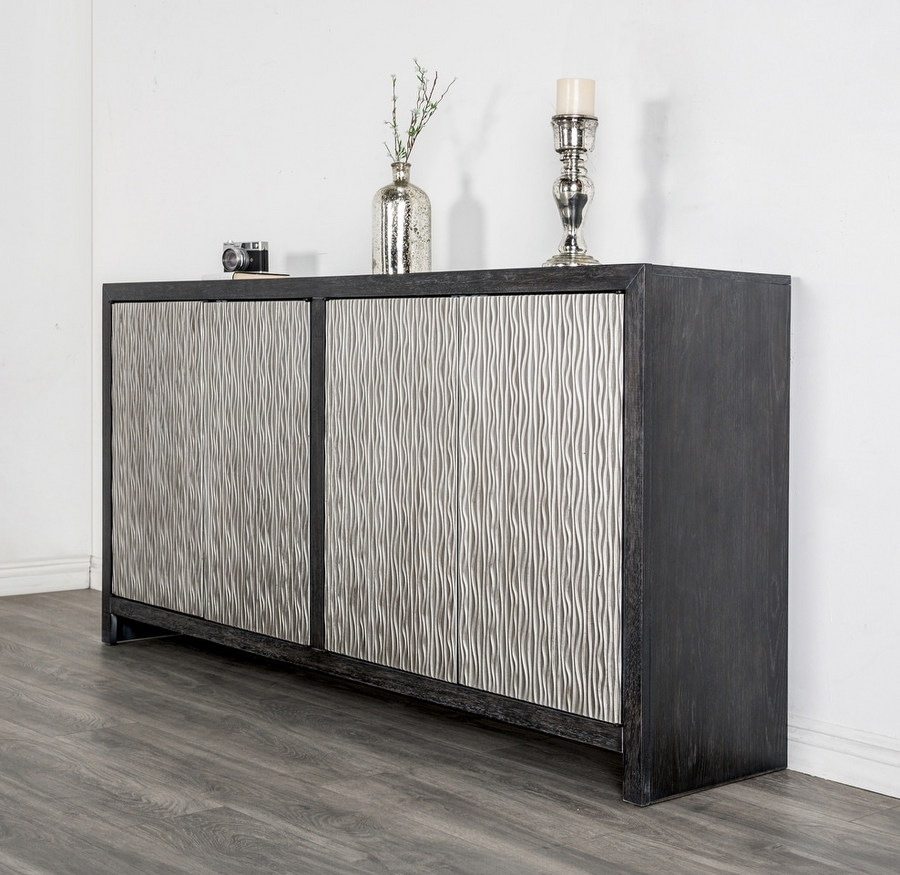 Forger Modern 4-Door Accent Cabinet in Weathered Black & Silver