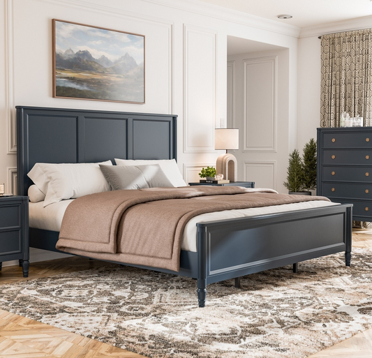 Altamira French Modern Queen Panel Bed, Malta Blue