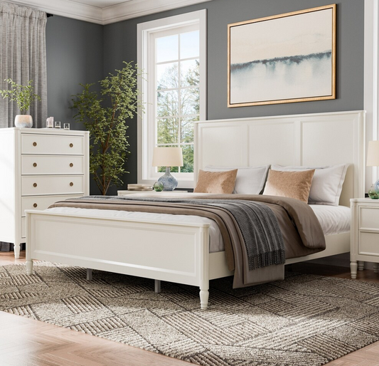 Altamira French Modern King Panel Bed, White