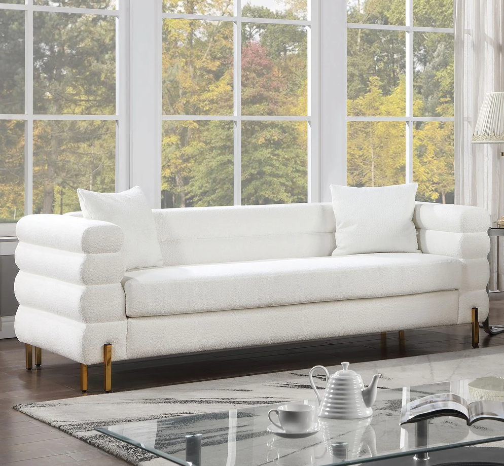Landovery Contemporary Boucle Living Room Set - White & Gold