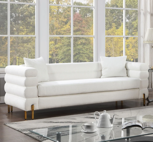 Landovery Contemporary Boucle Living Room Set - White & Gold