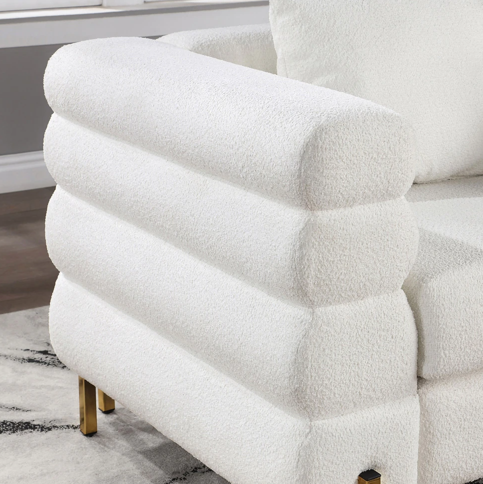 Landovery Contemporary Boucle Living Room Set - White & Gold