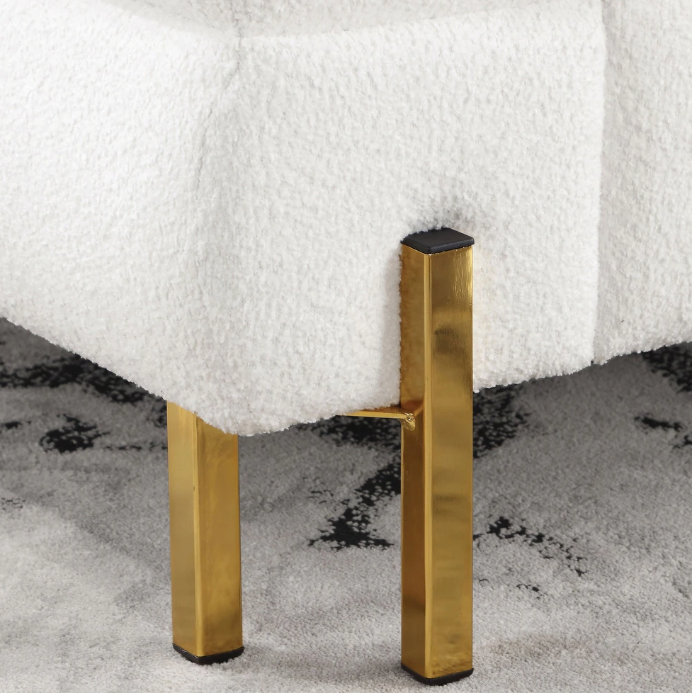 Landovery Contemporary Boucle Living Room Set - White & Gold