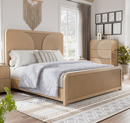 Tangentry Modern Natural Finish Bed with Reeded Panels