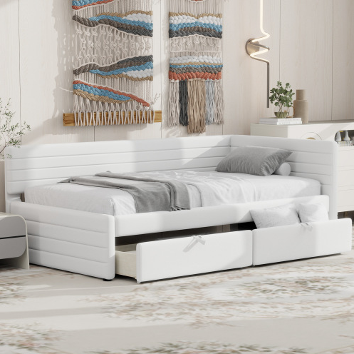 Aya Twin Size Upholstered Daybed with 2 Drawers, Pink