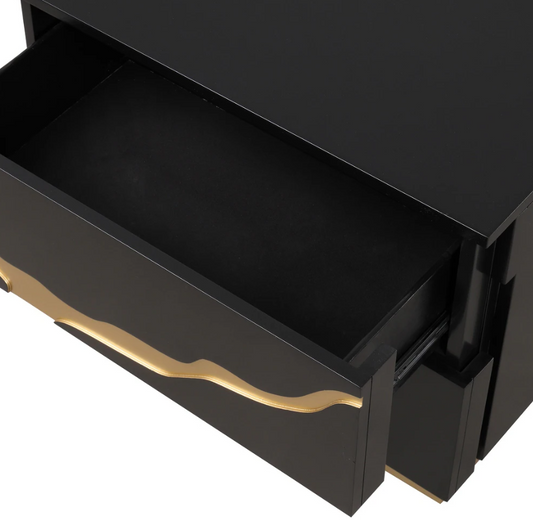 Goldsberg Contemporary Nightstand in Black with Gold Pattern