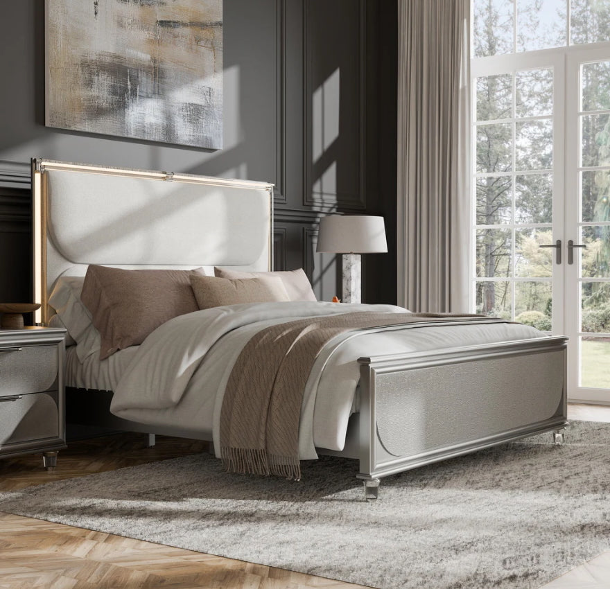 Sheridan Contemporary Queen Bedroom Collection with Embossed Panels, Silver