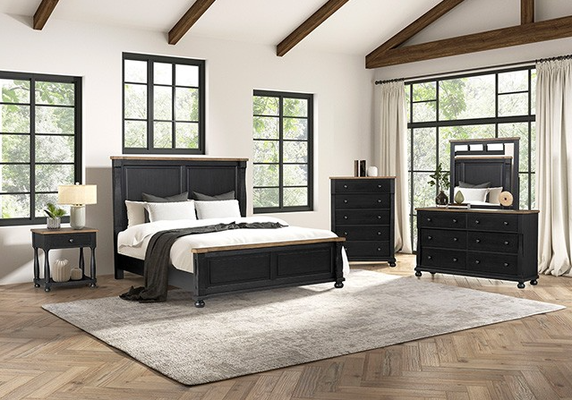 Neu Mills Modern Farmhouse Solid Wood King Bed, Black