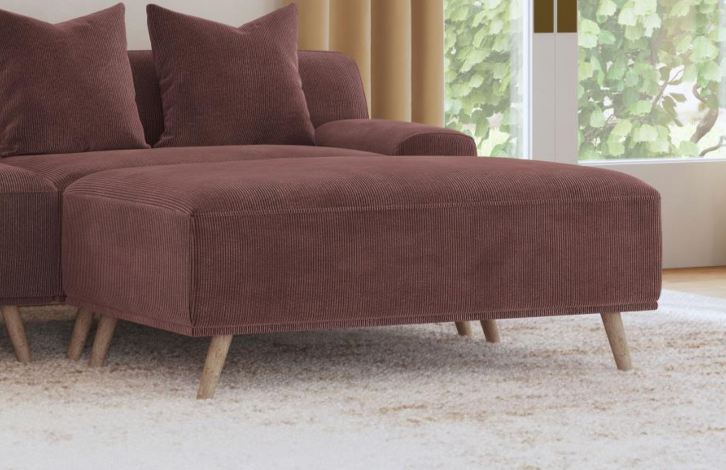 Elizabeth Corduroy Upholstered Extra Long Sofa Wine Red