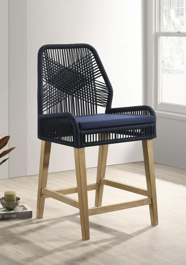 Nakia Woven Rope Back Counter Height Stools (Set Of 2) - Navy - Finally Home Furnishings LLC