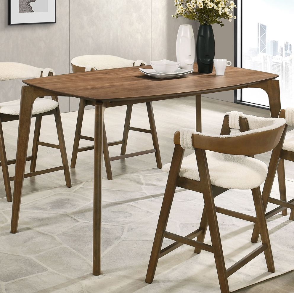 Ebikon 35" Wide Mid-Century Modern Counter Height Dining Set in Walnut & Beige Boucle