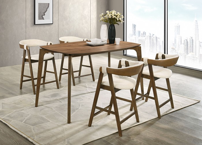 Ebikon 35" Wide Mid-Century Modern Counter Height Dining Set in Walnut & Beige Boucle