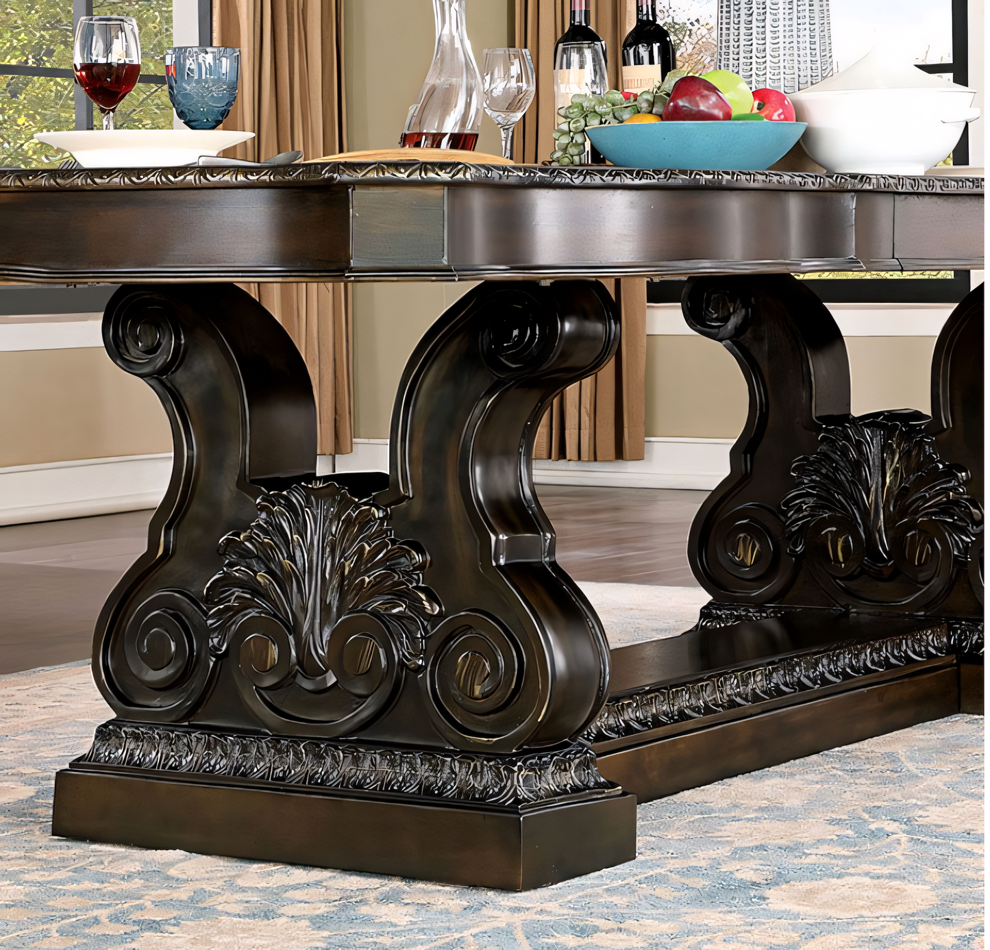 Lombardy 9-Piece Traditional Walnut Dining Set with Leatherette Chairs