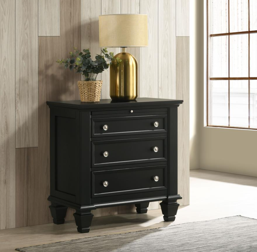 Sandy Beach Coastal Queen Storage Bed & 2 Nightstands Set – Black Finish