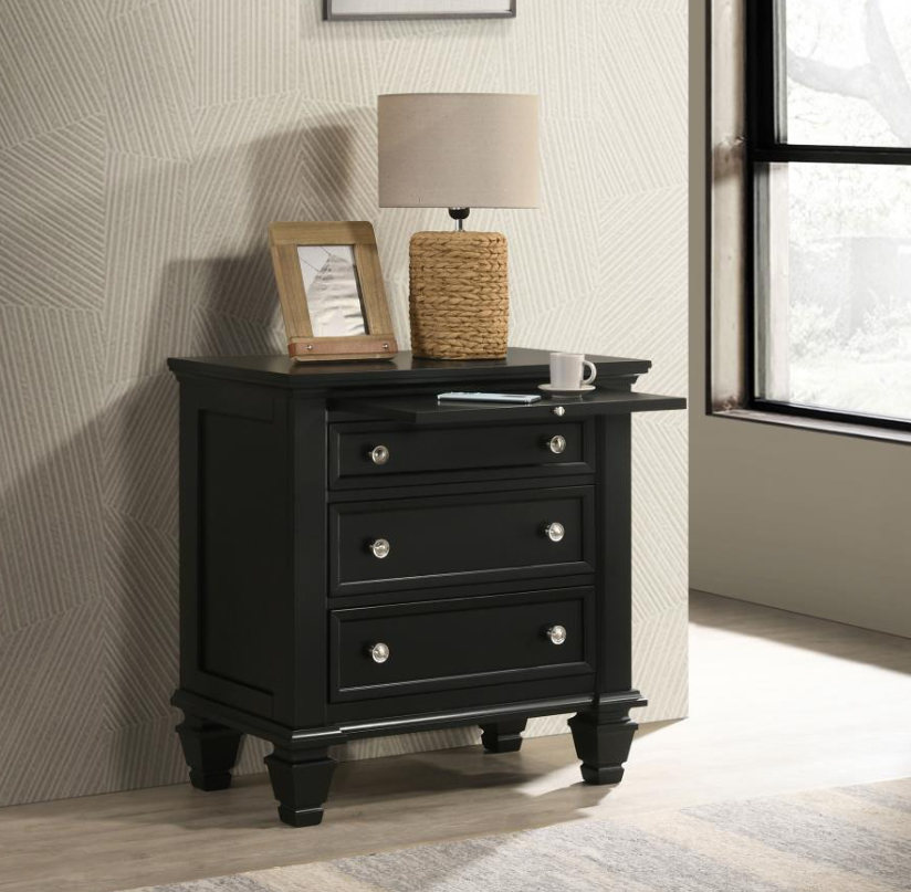 Sandy Beach Coastal Queen Storage Bed & 2 Nightstands Set – Black Finish