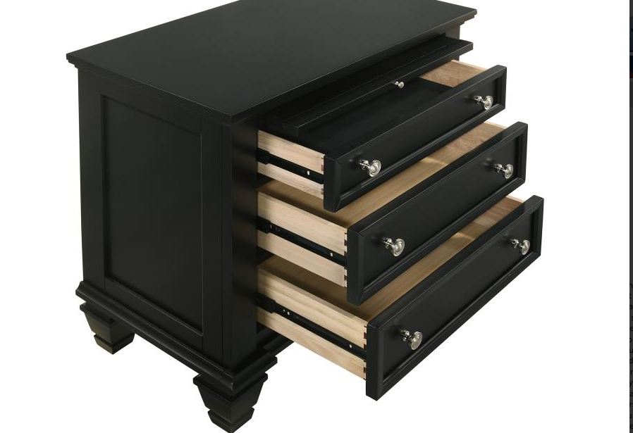 Sandy Beach Coastal Queen Storage Bed & 2 Nightstands Set – Black Finish