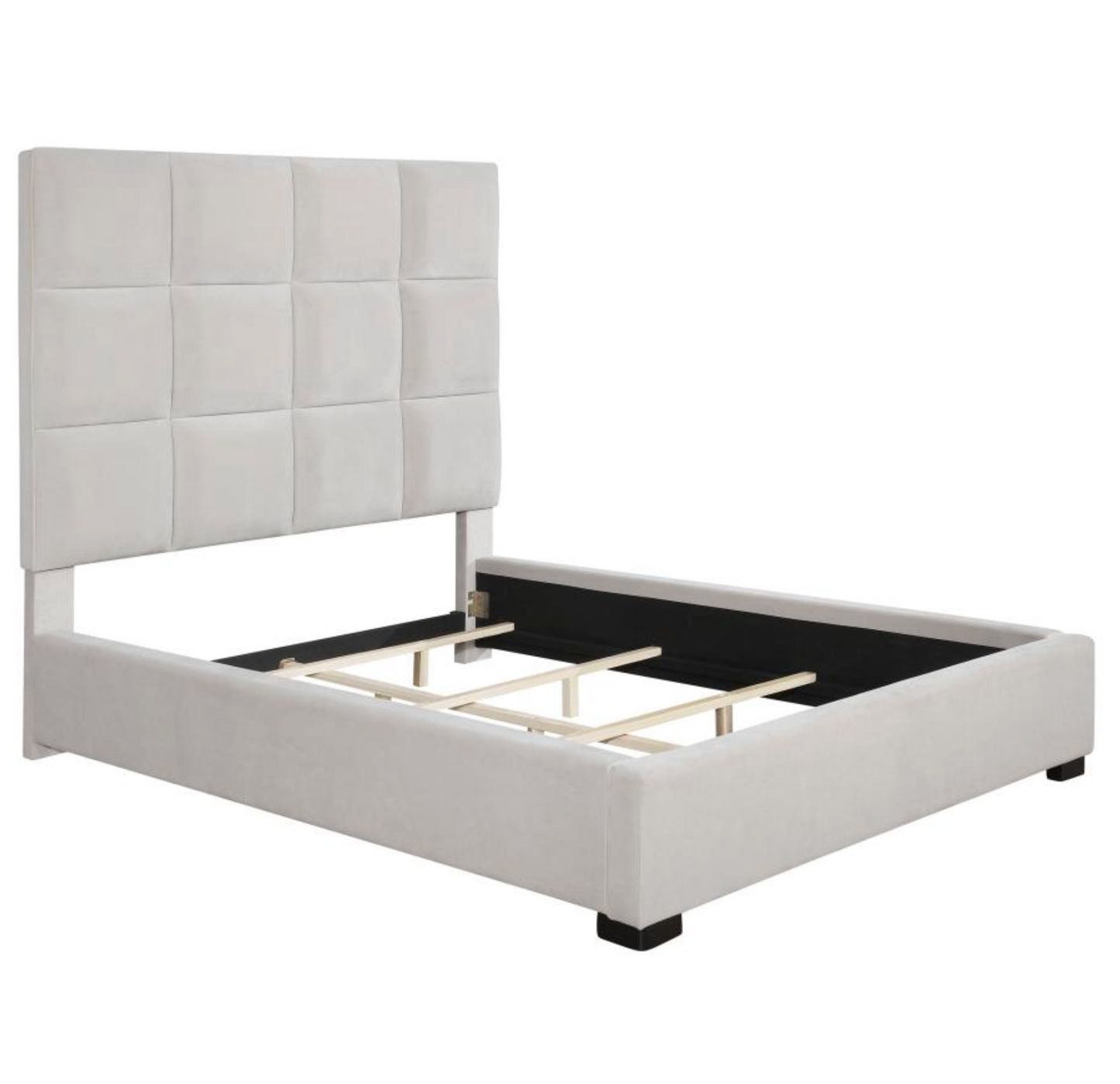Panes Beige Velvet Upholstered Queen Bed