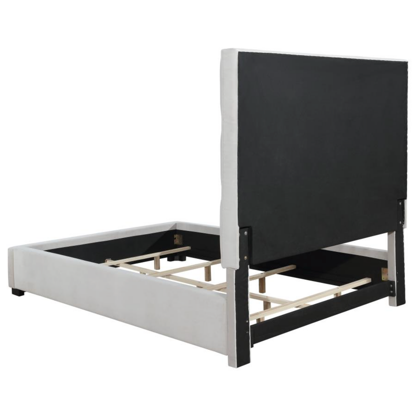 Panes Beige Velvet Upholstered Queen Bed