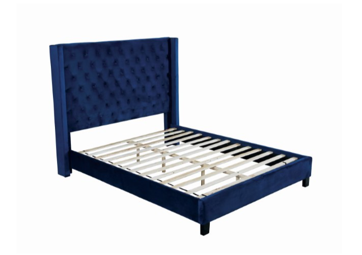 Ryleigh Queen Button Tufted Wingback Bed in Navy Blue