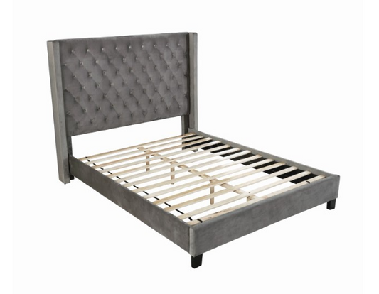 Ryleigh King Button Tufted Wingback Bed in Gray