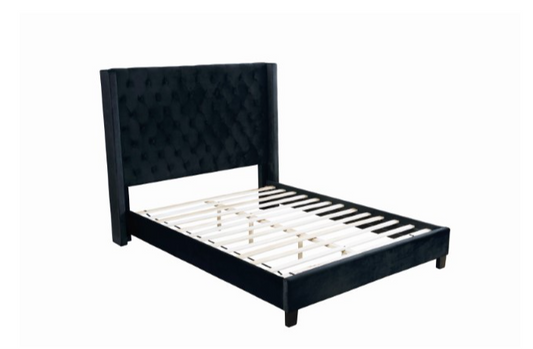 Ryleigh King Button Tufted Wingback Bed in Black