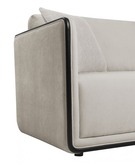 Benilde Transitional Sofa & Loveseat Set in Taupe Chenille with Beechwood Frame