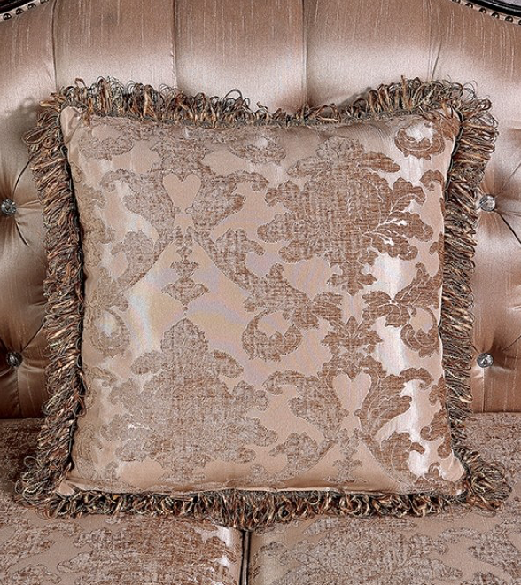 Veracruz Traditional Sofa & Loveseat Set with Wood Trim - Light Brown & Dark Cherry