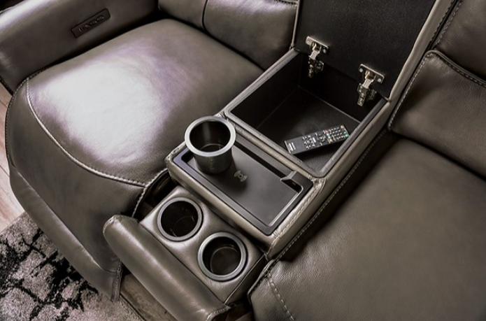 Phineas Transitional 2-Piece Power Reclining Sofa & Loveseat Set – Gray Leather