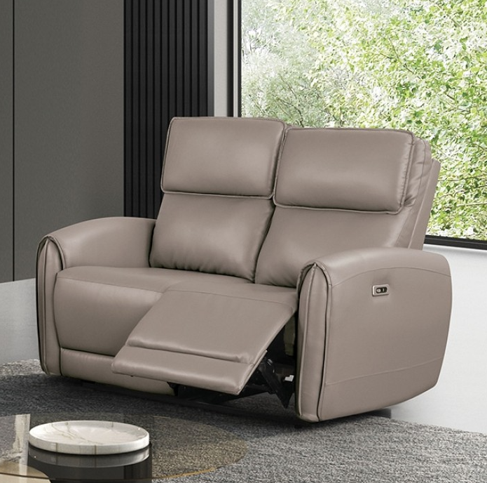 Schlieren 2-Piece Contemporary Power Reclining Sofa & Loveseat Set – Light Brown Leatherette