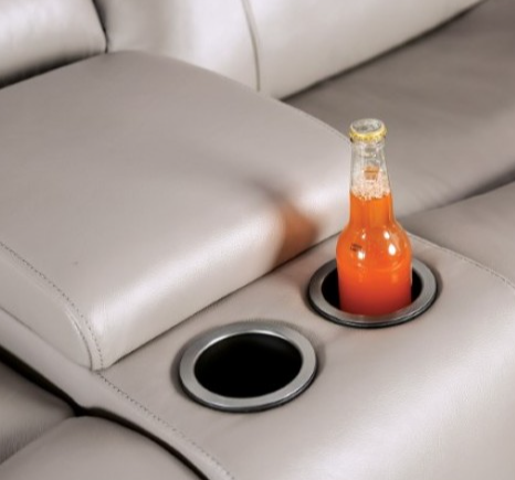 Gorgius Light Gray Top Grain Leather Power Reclining Sectional