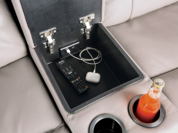 Gorgius Light Gray Top Grain Leather Power Reclining Sectional