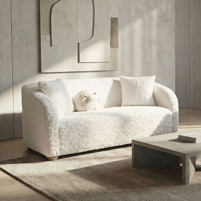 Orevis Contemporary White Faux Sheep Upholstered Living Room Set