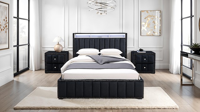 Farese Upholstered 3-Piece Queen Bedroom Set - Black