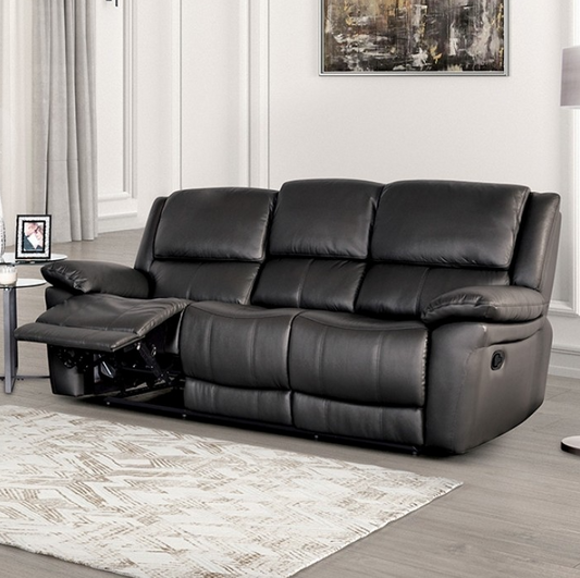 Glarus Transitional Leather Reclining Pillow Arm Sofa - Black