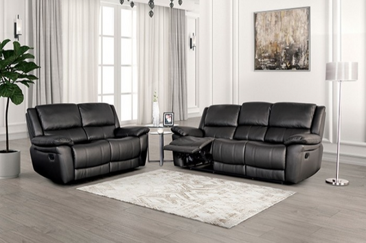 Glarus Transitional Leather Reclining Pillow Arm Sofa - Black
