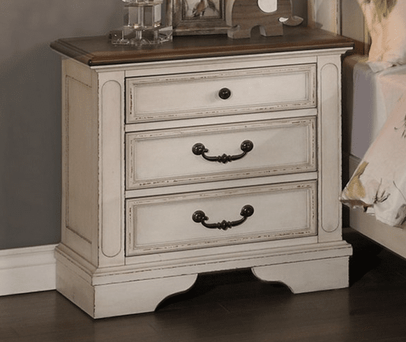 Poundex Classic Contemporary Style 3 Drawer Nightstand in Almond White - F5481