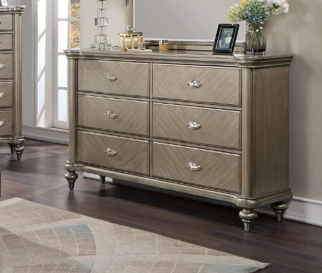 Poundex Modern Luxury Style 6 Drawer Dresser in Soft Gray Sheen - F5508