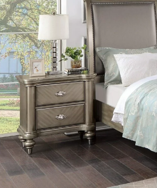 Poundex Modern Luxury Style 2 Drawer Nightstand in Soft Gray Sheen - F5506