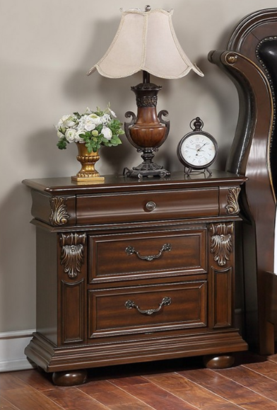 Poundex Classic and Elegant Antique Look 2 Drawer Brown Nightstand- F4986