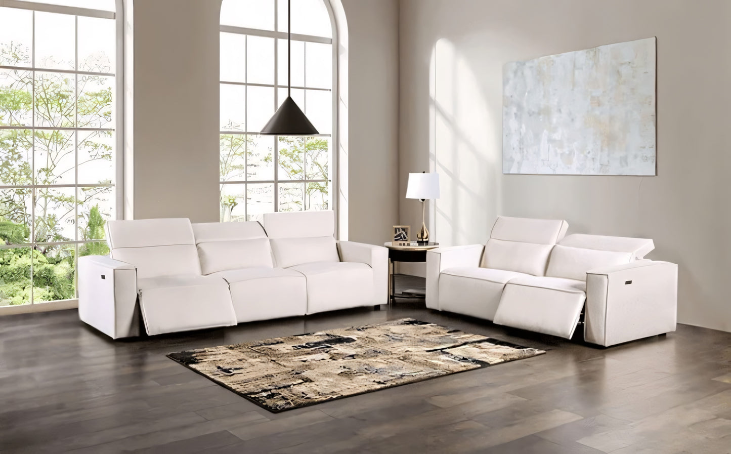 Treharris Contemporary Power Living Room Set in White Sherpa