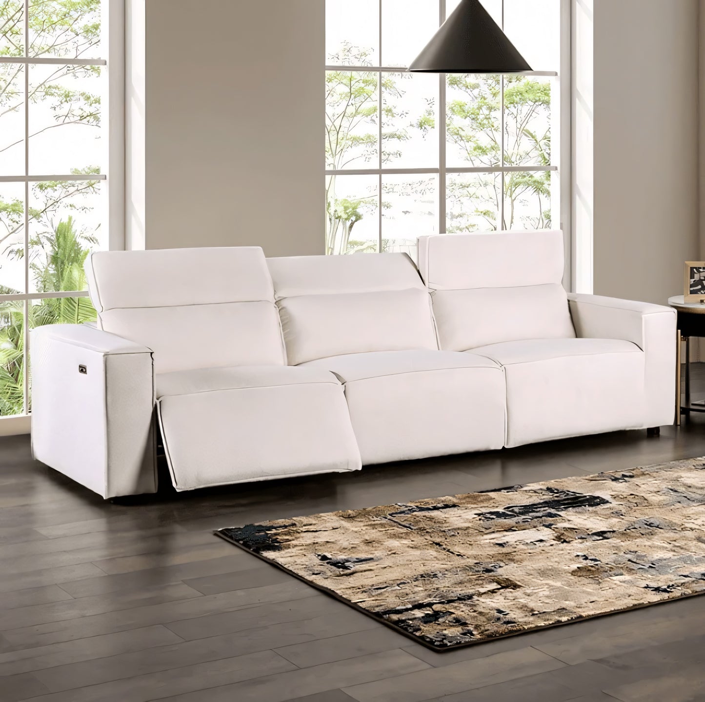 Treharris Contemporary Power Living Room Set in White Sherpa