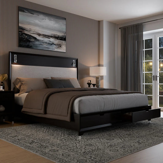 Torrance Mid-Century Modern Storage Bed, Black