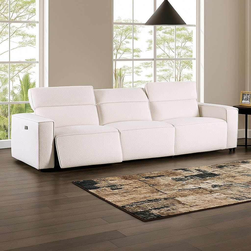 Treharris Modern Sherpa Power Reclining Sofa – White
