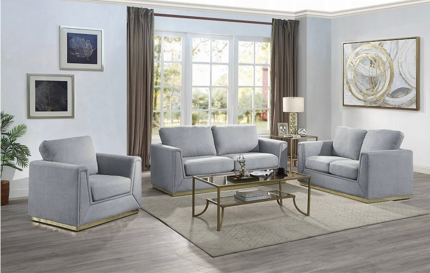 ACME Valin Linen Sofa - Gray & Gold
