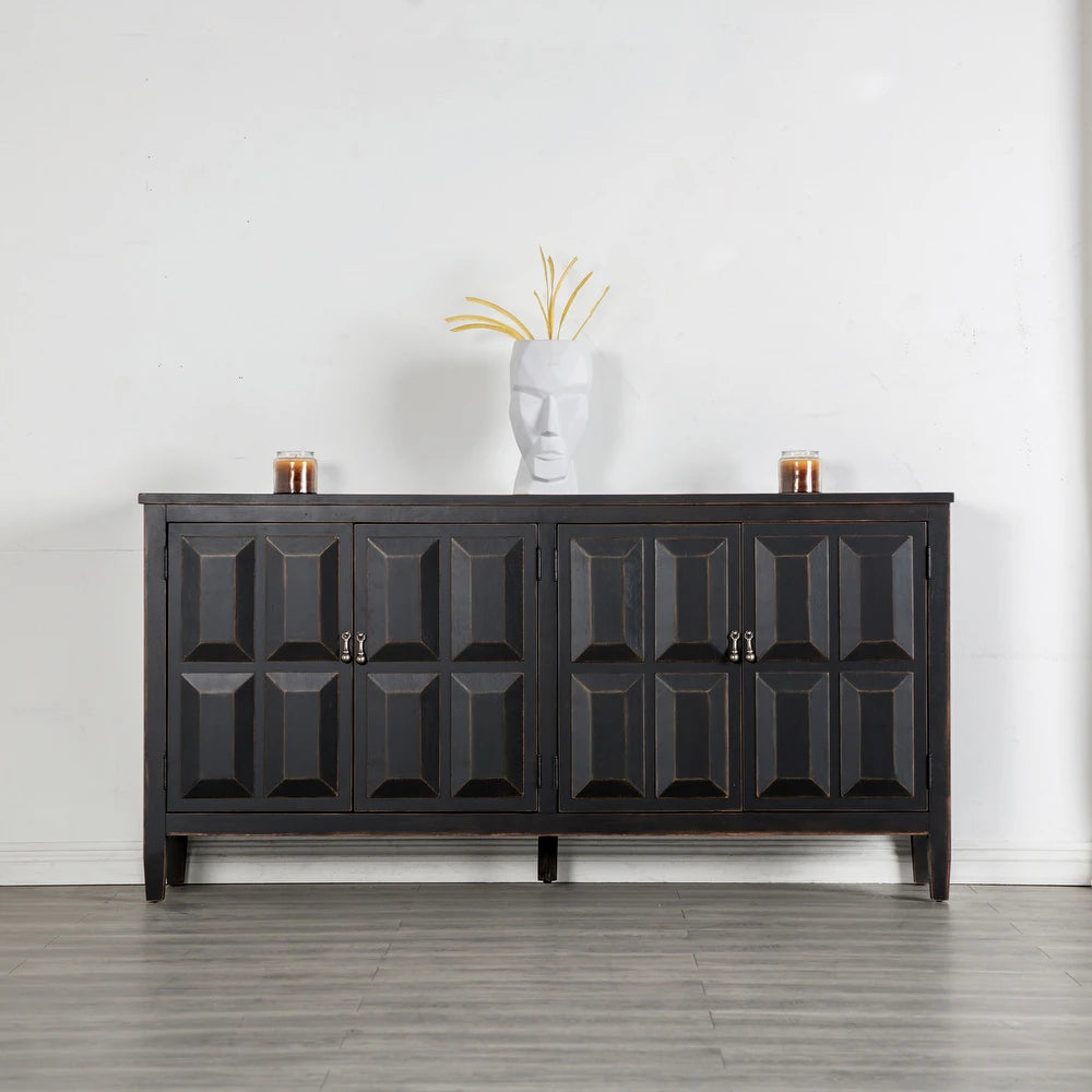 Viggo Modern Farmhouse 4-Door Cabinet in Weathered Black