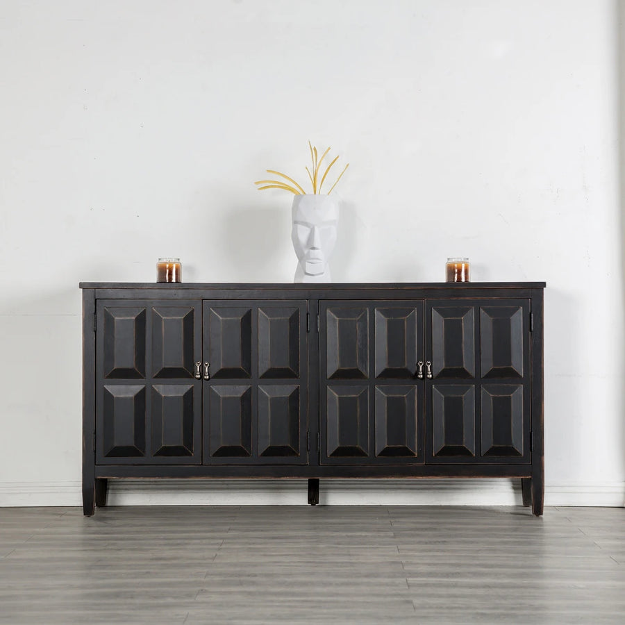 Viggo Modern Farmhouse 4-Door Cabinet in Weathered Black