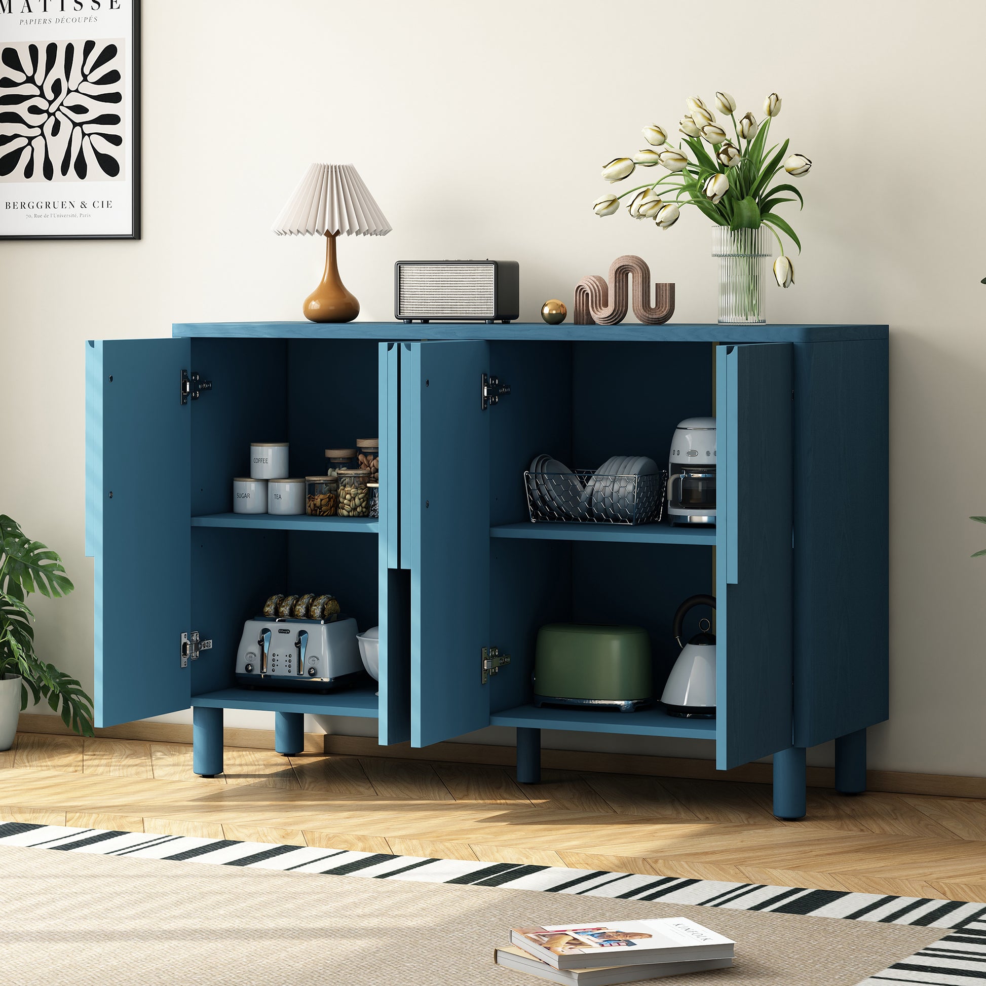 TREXM 4-Door Buffet Cabinet with Storage - Navy - detail view 3
