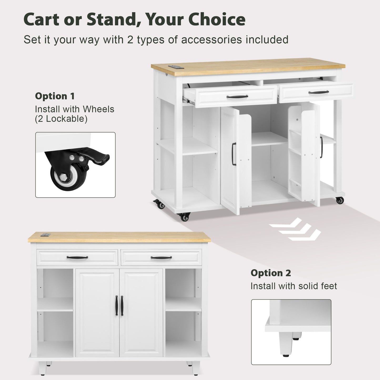 K&k 47" Kitchen Island with Extendable Dining Table - White - detail view 7